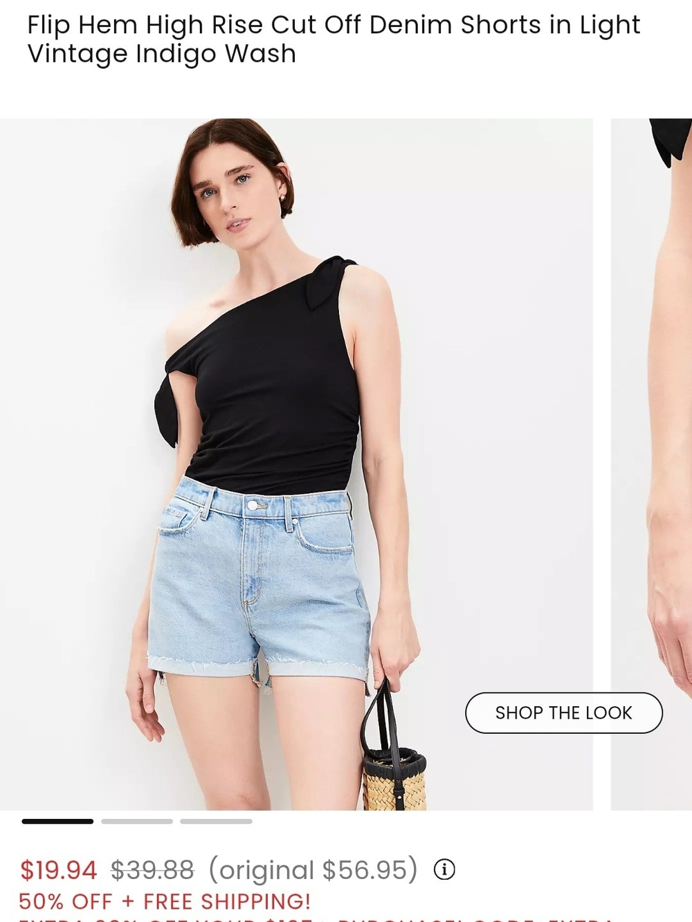 LOFT Light Vintage Indigo Flip Hem High Rise Cut Off Denim Shorts